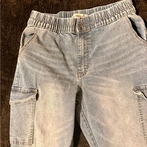 Madden Girl Light Wash Denim Jogger Pants with Cargo Pockets